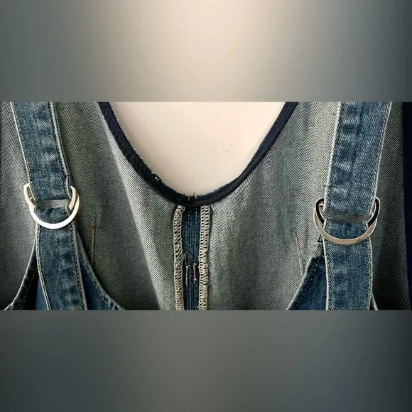 Happily Grey Blue Denim Overalls Jumpsuit (Free People High Roller Style) - Picture 3 of 3